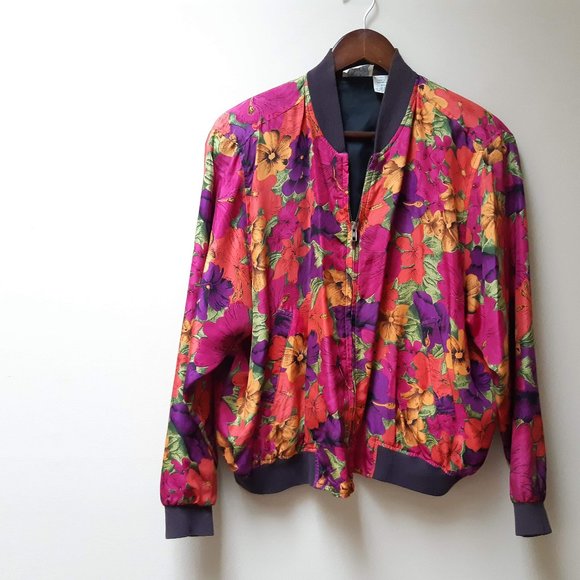 vintage silk floral bomber jacket - Picture 1 of 4